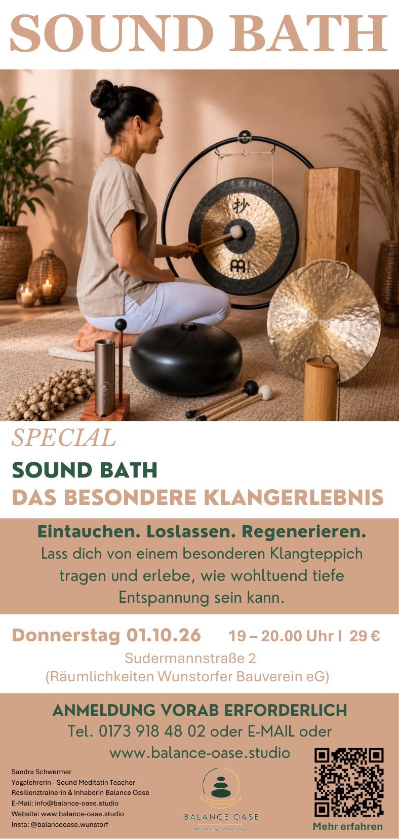 Flyer: Sound Bath Special bei Balance Oase, Donnerstag 01.10.2026