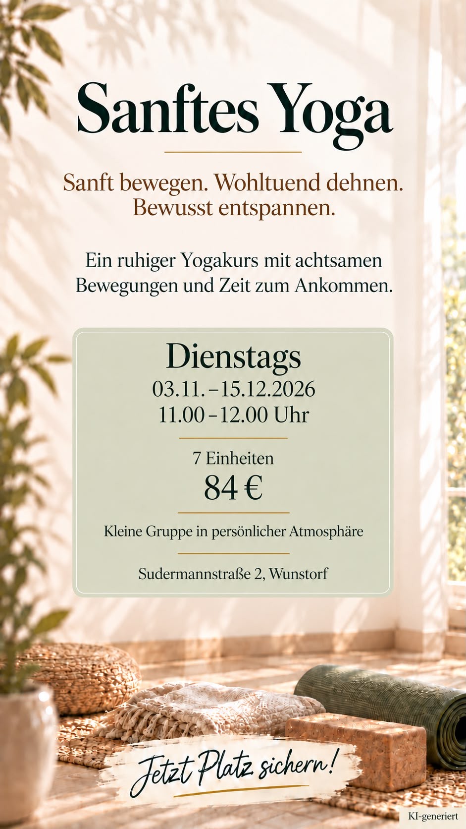 Flyer: Sanftes Yoga bei Balance Oase, 7 Termine dienstags ab 03.11.2026
